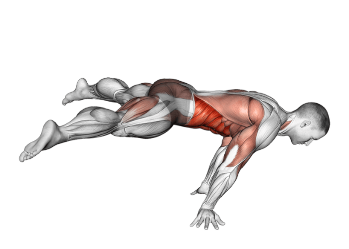 Homme en 3D réalisant une straddle plank, illustrant un exercice de gainage et de renforcement musculaire, beaucoup pratiqué en street-workout.