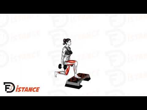 Fentes arrière alternées avec haltères depuis un step - Exercice Fentes arrière alternées avec haltères depuis un step en vidéo