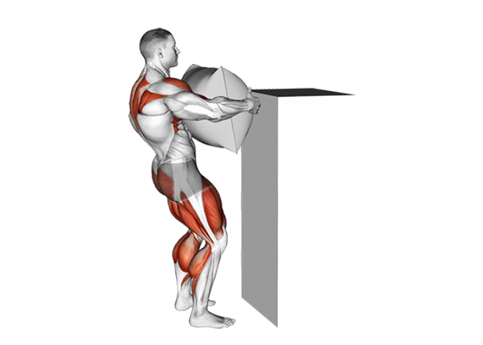 Homme en 3D réalisant un exercice d'Atlas Stones, illustrant un mouvement de force athlétique pour le renforcement global.